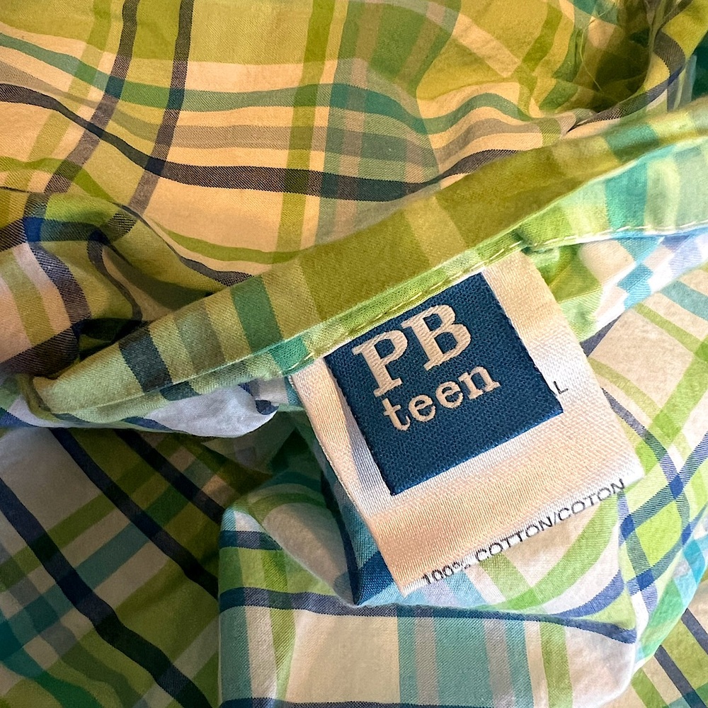 Vintage Pottery Barn Teen Green Plaid TWIN Duvet